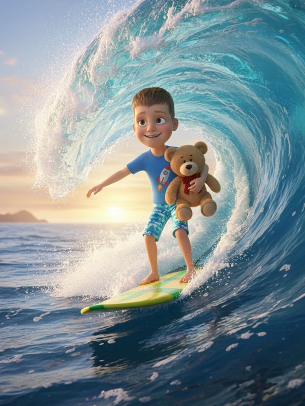 Boy surfing character