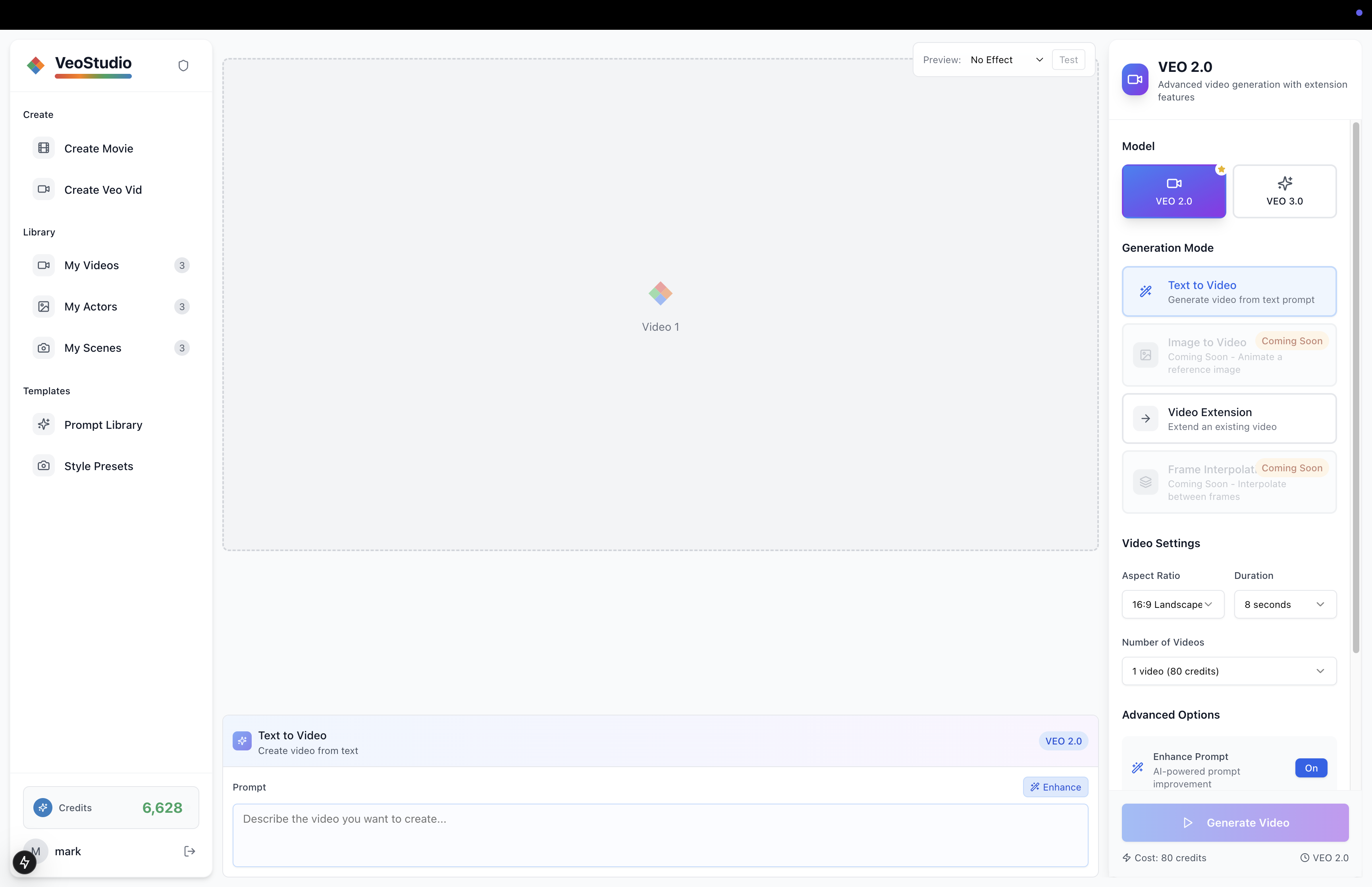 AI content creation interface